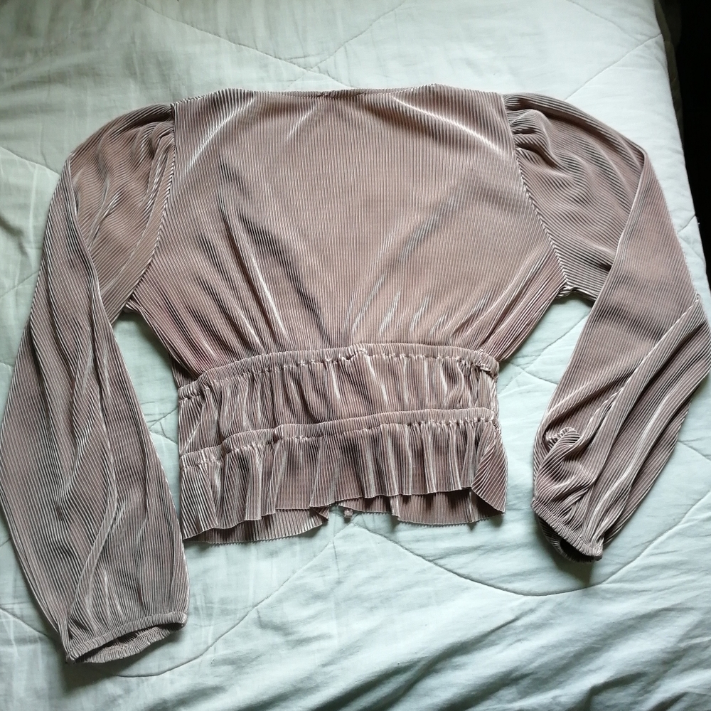ZARA Taupe Pleated Wrap V-neck Top Large - Picture 10 of 16